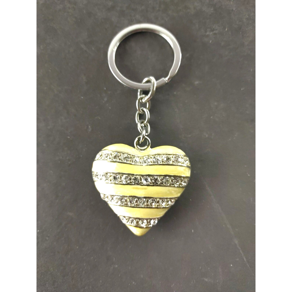 Heart Keychain Cream Enamel Rhinestone Love